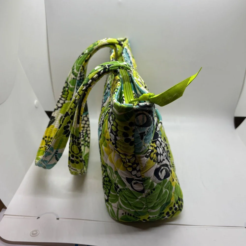 Vera Bradley Go Wild Quilted Cotton Tote Shoulder Bag with Matching Pouch Green